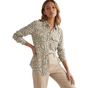 Equipment Slim Signature 100% Silk Button Front Shirt Blouse Leopard Print XS